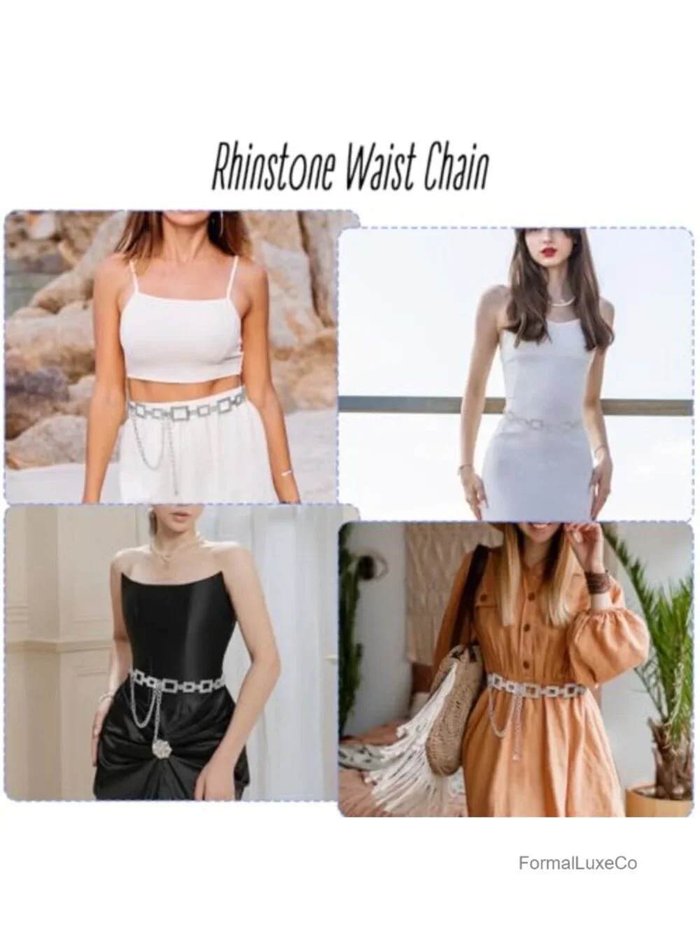 Adjustable Rhinestone Chain Belt, Sparkly Crystal Waist Accessory for Dresses,